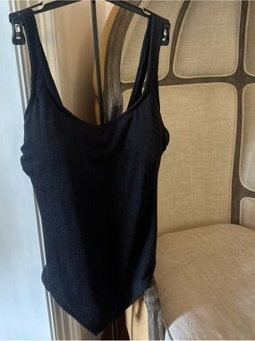 NWT Women's Black Ribbed Tank One Piece Swimsuit 3X